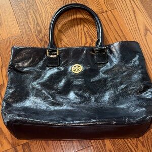 Tory Burch Dena Black Leather Tote Bag